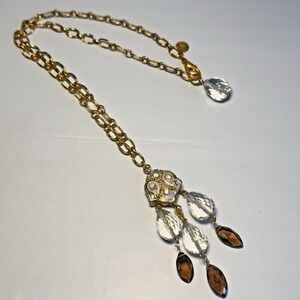 David Aubrey Teardrop Crystal Enamel Pendant Chain Necklace 16" + 2.5" Dangle